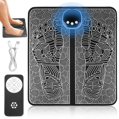 Masajeador de Pies Eléctrico, 8 Modos USB Shiatsu Estera de Masaje de Pies con 19 Intensidades, Masajeador de Pies EMS Portátil Plegable con Control Remoto y Pantalla Digital (Negro)