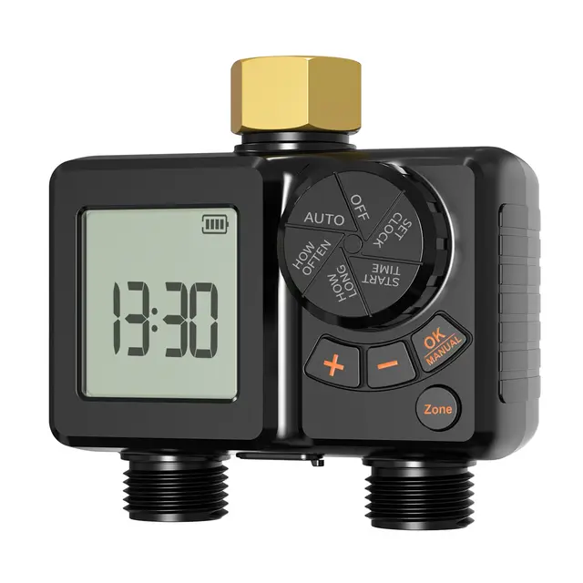 Programador Riego 2 Salidas, Riego Automático a Pilas con Retardo por Lluvia y Pantalla LCD, Programador Riego por Goteo, Temporizador Riego para Jardin, Terraza Exterior, Huerto,finca