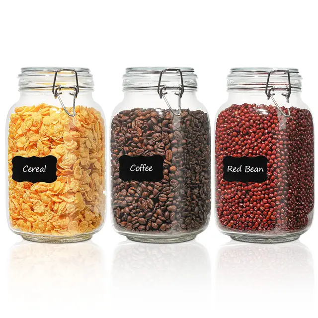 ComSaf Tarros de Cristal con Cierre Hermético 1500ml Set de 3 Tarros Cristal Conservas, Frascos de Vidrio con Tapa para Café, Té, Especias, Almacenamiento de Cocina