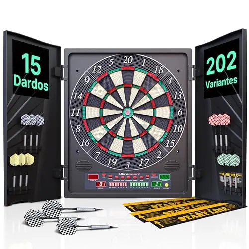 Ultrasport Diana eléctrica, con y sin Puertas, máquina de Dardos para hasta 16 Jugadores, Incluye línea de Tiro, 12 Dardos y 100 Puntas Blandas, Adecuada para Fiestas y Noches de Juego