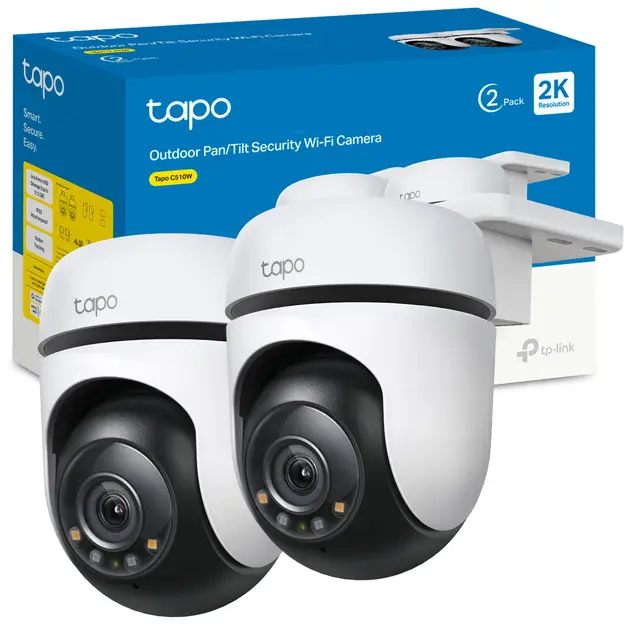 Tapo C510W (paquete de 2) - Pack de 2 cámaras Wi-Fi para exteriores 2K 3MP IP65 con rotación de 360°, AI, visión nocturna y modo de privacidad