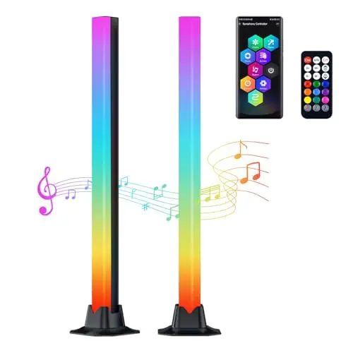 G-STORY Barra de luz LED RGB inteligente mejorada de 42 cm, luz de ritmo de sincronización de música activada por voz con aplicación y control remoto, para juegos, PC, TV, fiesta (paquete de 2)