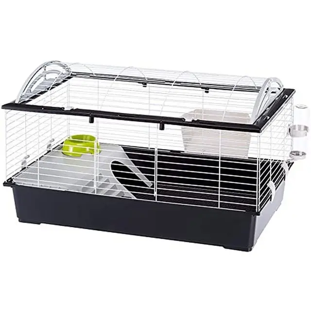 Ferplast Jaula Conejos CASITA 100 - Espaciosa, Techo Abatible, Escalera Frontal, Clips de Seguridad - Fácil Mantenimiento, Accesorios Incluidos - Eco-Sostenible - 96 x 57 x h 56 cm