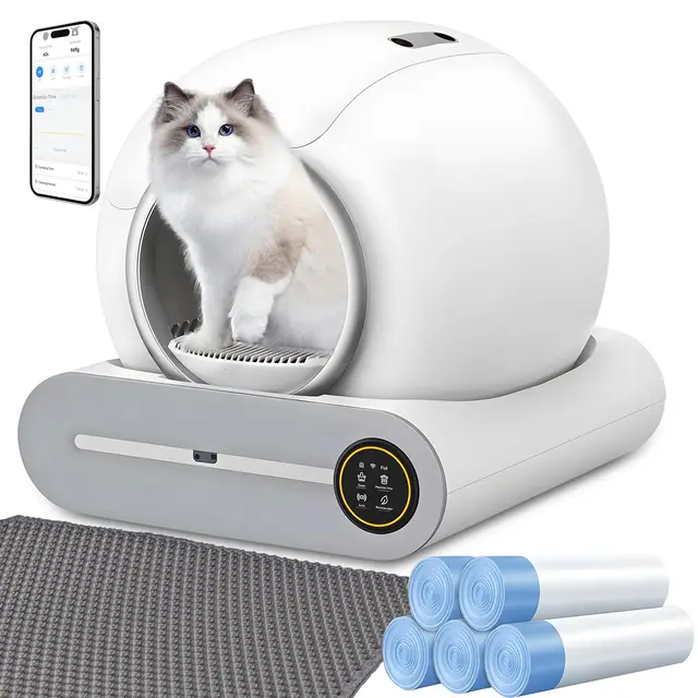 Arenero Automático para Gatos, Caja de Arena Autolimpiable 65L + 9L con Control App, Eliminación Inteligente de Olores y Sensores de Seguridad Anti-Pellizco, Arenero Electrico Gato para Varios Gato
