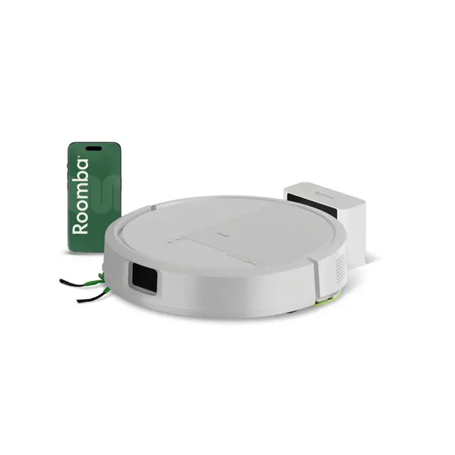 iRobot Roomba 115 Combo, Robot Aspirador y friegasuelos 2 en 1, Potencia de succión de 15000 Pascales, Cepillo Lateral Flexible, Mopa de fregado extendida, Navegación Clearview LiDAR, App, Blanco
