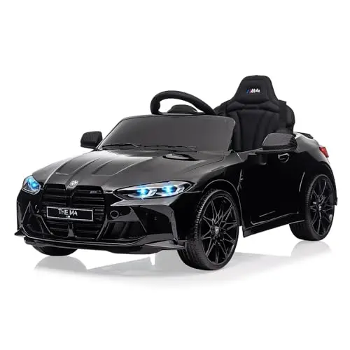 Coche Eléctrico para Niños con Licencia BMW M4, Coche Eléctrico Infantil de Batería 12V con Control Remoto 2,4G, Velocidad 3-5 km/h, Bocina, Luces LED y Música, para Niños 3+ Años
