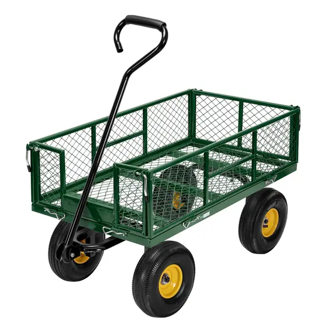 VIVOHOME Carro de Jardín con Ruedas Neumáticas Grandes Laterales Desmontables, 400kg Carretilla de Mano Transporte con Manija Giratoria de 180° para Compra Camping Festival Verde