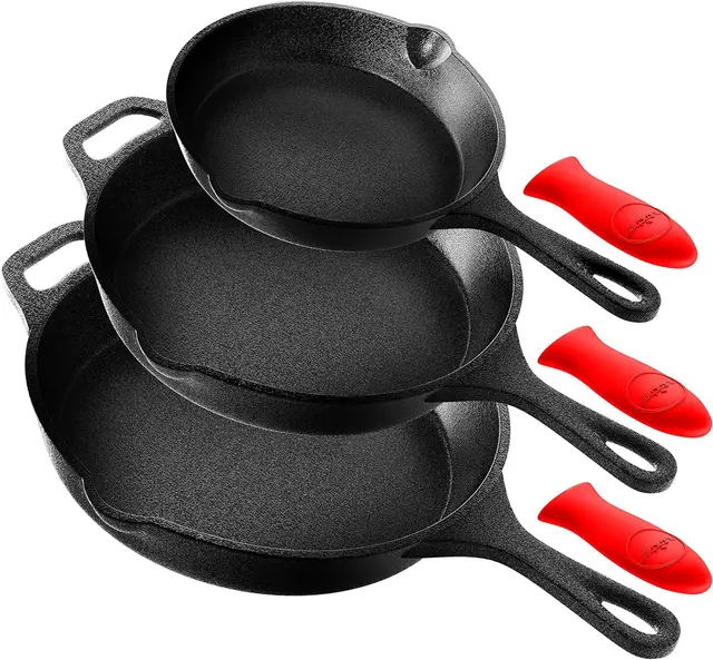 NutriChef sartenes de hierro fundido, Para horno, Antiadherente, Mango de silicona, Apto para todo tipo de cocinas