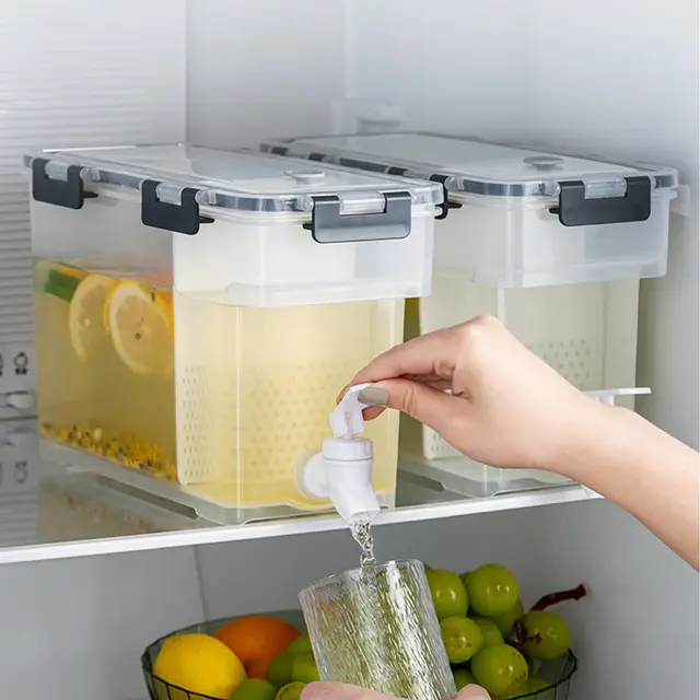 2 dispensadores de bebidas de plástico con grifo, 3,5 L para bebidas con grifo, dispensador de bebidas, frigorífico, con grifo y placa de filtro extraíble para limonada, zumo de frutas