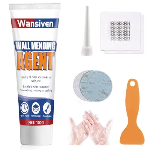 Wansiven masilla para pared, kit de relleno impermeable para paredes blancas, crema reparadora de paredes para rellenar grietas y superficies de yeso, con raspador y parche de reparación (100 g)