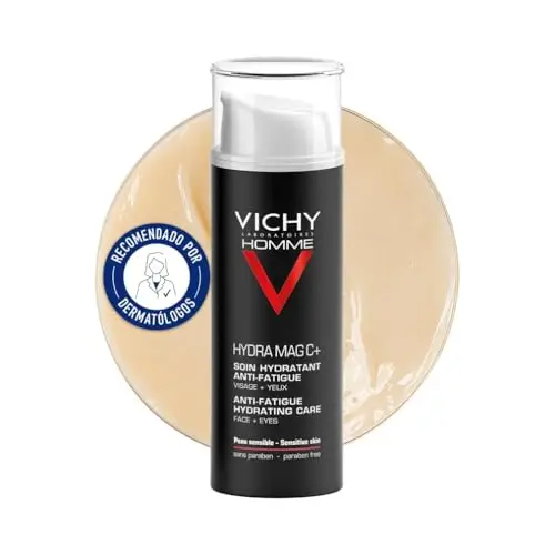 Vichy Tratamiento Hidratante Fortificante, Cuidado Anti-Fatiga Para Rostro y Ojos, Hidratante, Enriquecido con Vitamina C y Magnesio, Para Pieles Sensibles, Homme Hydra Mag C+ , 50ml