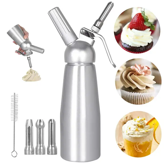 Sifon Cocina Espumas 500ML Dispensadores de Nata Sifón de Aluminio dispensador Profesional de nata Contiene 3 boquillas para de acero inoxidable Hace Crema, Helado y mucho más