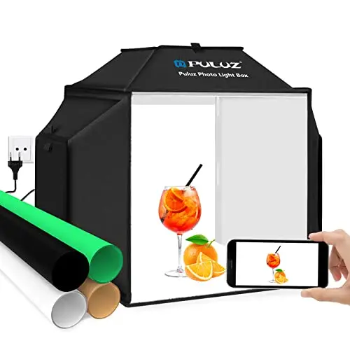 PULUZ Caja de fotos y softbox, juego de estudio fotográfico de 40 x 40 cm para fotografía de productos, caja de luz fotográfica plegable, kit de tienda de luz para fotografía, 5500 K, 480 piezas de il