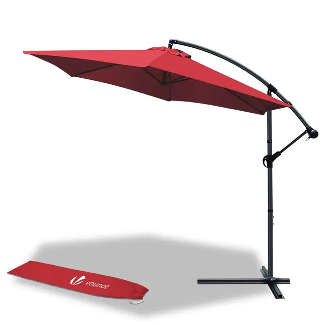 VOUNOT® 300 cm Parasol Excentrico, Sombrilla de Jardín con Manivela y Funda Protectora, Protección UV, Rojo
