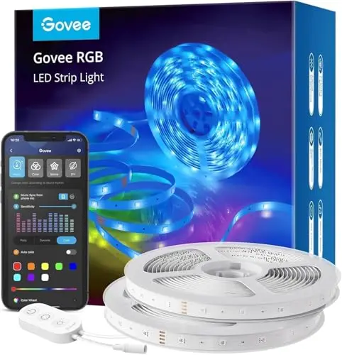 Govee Tira LED 10m, Luces LED Habitacion WiFi Inteligente RGB Funciona con Alexa, Google Assistant y App, 64 Modo de Escena y Música para TV, Techo y Juego Electrónico, 2 rollos 5m