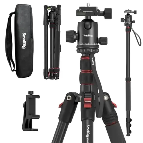 SMALLRIG Trípode Monopie para Cámara, 72" Trípode de Aluminio, Placa de Liberación Rápida con Cabeza Esférica Panorámica 360°, Carga Máxima 15kg, Ajustable de 17" a72, para Cámaras y Teléfonos - 3935
