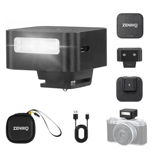 ZENIKO ZF08 Mini Flash para cámara Flash para cámara GN16, 5 Niveles de Potencia, CCT 6500k ±200k con Zapata Universal <3s Reciclaje rápido para Sony/Canon/Nikon/Panasonic/Olympus(Negro,ZF08)