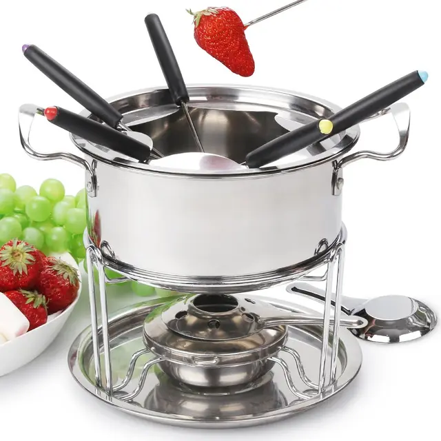 Set de Fondue de Queso para 6 Personas Fondue de Acero Inoxidable Hogar DIY Fondue de Carne y Queso Juego de Fondue con Quemador Perfecto para una Fiesta de Vacaciones(Plata o2)