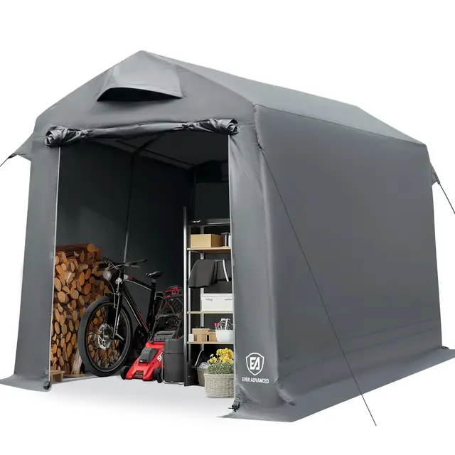 EVER ADVANCED cobertizo de jardín 9,8m³ Tienda de Almacenamiento 190x230x225cm, cobertizo Impermeable de Almacenamiento con 2 ventilación, cobertizo de Bicicletas, Tienda de jardín Multiusos, Gris