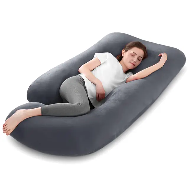 Almohada de Embarazo, Almohada de Cuerpo Completo en Forma de J, Almohada Embarazada Grande, Almohada de Maternidad con Funda de Terciopelo Extraíble y Lavable (Morado Oscuro)