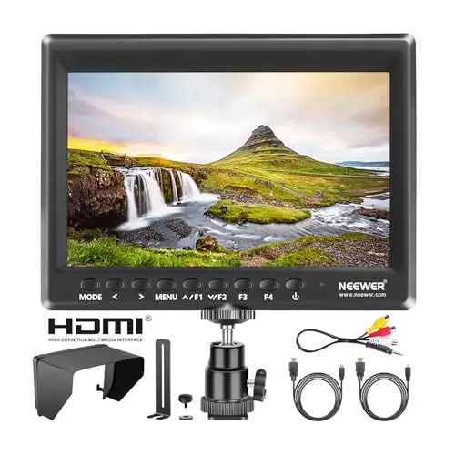Neewer F100 7" 1280x800 IPS Pantalla Monitor de Campo de Cámara Soporte 4k Entrada Video HDMI para DSLR Cámara sin Espejo Sony A7S II A6500 Panasonic GH5 Canon 5D Mark IV y más (Batería no incluida)