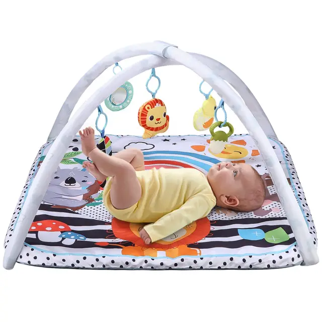 Manta de Juegos Bebe, Juguetes para bebés de 0 a 6 Meses, colchonetas para bebés, Gimnasio para niños con Arcos de Juego, Lazos Ajustables, Desarrollo cognitivo