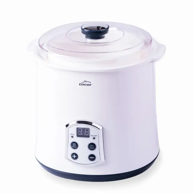 Lacor - 69243 - Yogurtera Maxi supersilenciosa, Ideal para hacer Kéfir, Yogur Griego y Queso Fresco, Con Temporizador 48 horas, Pantalla LED, Capacidad: 2L, Ø 20 x 23 cm, Blanco