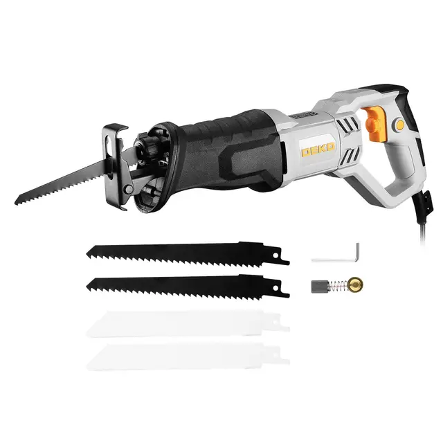 Sierra de Sable 710W: DEKOPRO Sierra Eléctrica para madera con 4 hojas, velocidad variable 2800 SPM, Cambio de Hoja sin Herramientas, Para Cortar Madera y metal
