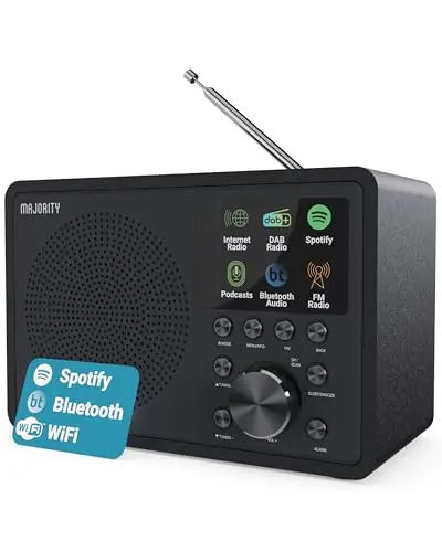 MAJORITY Radio Internet con Bluetooth | Dab+ FM Radio Internet WiFi | Radio WiFi con Altavoz DSP | Internet Radio con Spotify Connect y Podcasts | Multialarma, Control de la Aplicación Oktiv Touro