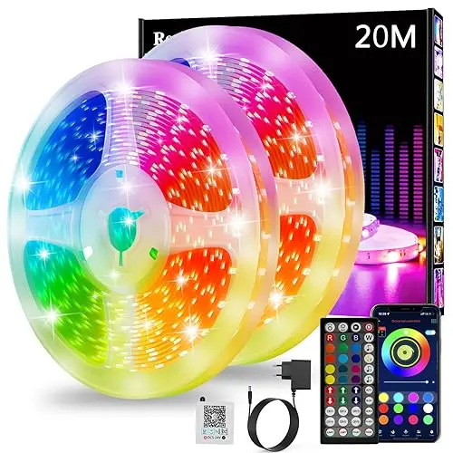 Realky Tira LED, luces LED 20 metros, Luces Led Habitacion, RGB Bluetooth Tiras LED Luz Led Adhesiva con Control Remoto y Inteligente Control de APP, Cambia el Color con la Musica (2x10m)