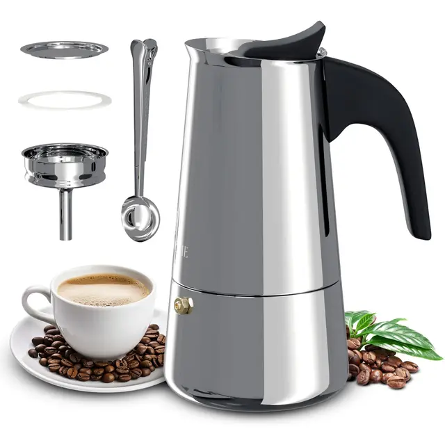 Set Café : Cafetera Italiana 12 Tazas - Compatible Inducción, Vitrocerámica y Gas | Cafetera Italiana Induccion | Cafetera Induccion Acero Inoxidable | Cafetera para Induccion (12 Tazas)