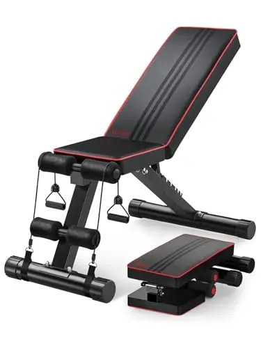 YOLEO Banco de pesas plegable multifunción para entrenamiento, fitness, abdominales, banco inclinado con 6 posiciones, respaldo ajustable, cojín de asiento ajustable en 3 posiciones, carga 300 kg