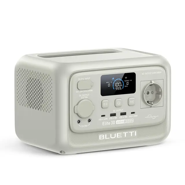 BLUETTI Elite 30 V2 Estación de Energía Portátil 288Wh, Generador Solar 600W CA (Power Lifting 1500W), Batería LiFePO4 Carga Rápida para Camping, Viajes y Cortes de Luz, Gris Arena Claro
