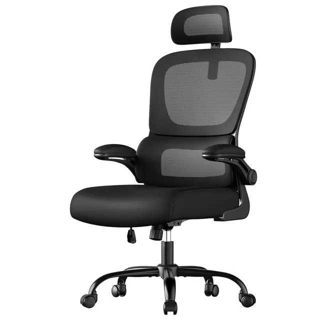 SONGMICS Silla de Oficina, Silla de Escritorio Ergonómica, Tela de Malla de Doble Capa Transpirable, Soporte Lumbar Adaptable, Reposacabezas Ajustables, para Oficina en Casa, Negro Tinta OBN041B01