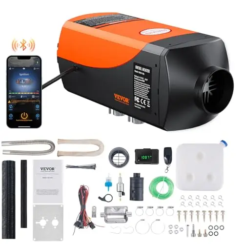 VEVOR Calentador de Aire Diesel 12V 5-8KW Consumo 0,16-0,62 L/h Calefacción Estacionaria 8~36°C Ajustable 20-25m² Control Inteligente con LCD Bluetooth Mando 10L Distancia Tanque para Camión Barco