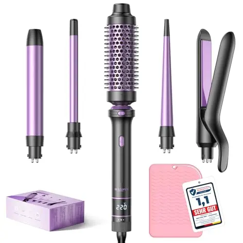 Curling Iron 5 en 1 BESTOPE PRO - Con Plancha de Pelo, Cepillo TéRmico, Rizador Pelo Ondas (9 Mm-25 Mm), Temperatura Ajustable - Para Viajes Y Regalos Hair Curler Kit