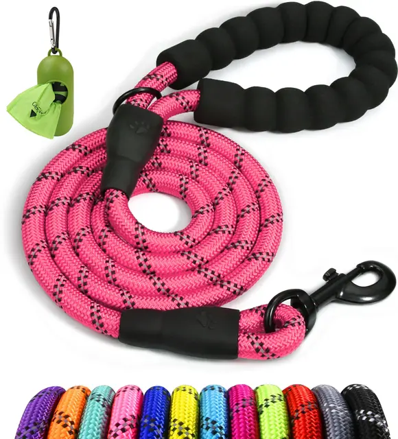 Taglory Correa de Perro, 1,2 m Correa de Fuerte de Perro para Perros Medianos y Grandes con Mango Acolchado Suave y Hilos Reflectantes, Rosa