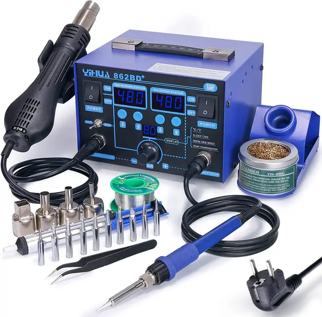 YIHUA 862BD+ Estación De Soldadura 2 En 1 SMD Con Soldador Aire Caliente Y Soldador Estaño Profesional, Estabilización De Temperatura Para Electrónica, DIY, retrabajos Y Reparaciones (UE)