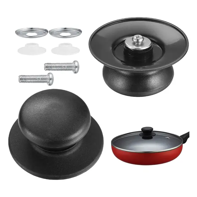 2 Piezas Asas y Pomos Universales de Repuesto, Manija para Tapa de Olla, Asa para Ollas, Mango de tapa de sartenes, Perilla para sartenes, Incluye Tornillo para instalación, 6cm, Negro, Plástico