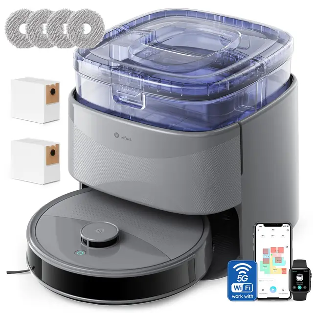 LEFANT M3 Max Robot Aspirador y Fregasuelos, Todo-en-Uno 20000 Pa, 210min, Auto-Lavado/Secado Mopa, Auto-Vaciado 3,2L, dToF Navegación Láser, Evita Obstáculos, WiFi/Alexa/App/i Watch, 2.4G & 5GHz WiFi