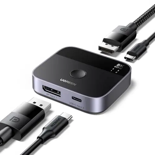 UGREEN Switch DisplayPort USB C 8K60Hz 2 Entradas 1 Salida DP 1.4 Conmutador USB C DisplayPort Soporta 3D HDR10+ HDCP2.3 Alta Resolución Compatible con PC PS5 4 Xbox One X Series, Steam Deck