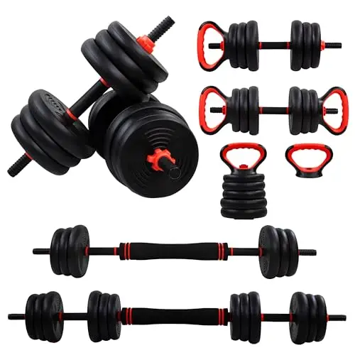 Mobiclinic®, Mancuernas Ajustables 20 Kg, 4 en 1, Juego de Pesas, Mancuernas, Kettlebells y Soporte para Flexiones, Barra de Conexión, Agarre Antideslizante, Mobimax, Gimnasio en Casa, Fitness