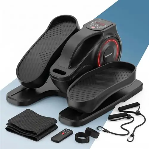 PORTENTUM Mini eliptica electrica con mando a distancia y pantalla – Pedales estaticos personas mayores automático y manual con selector velocidad – Pedaleador electrico de escritorio motor silencioso
