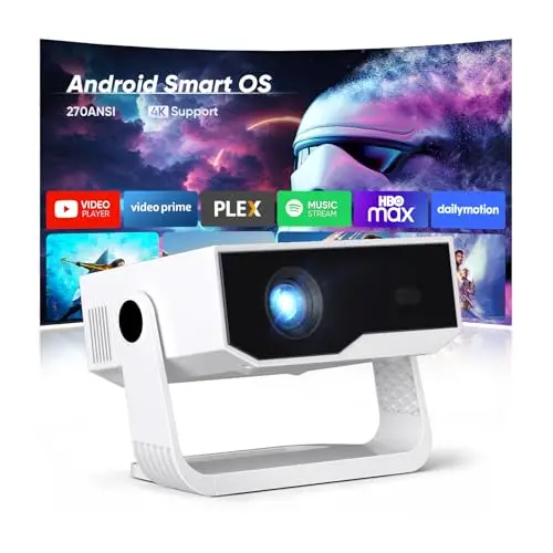 Upgraded 2026 Proyector ZDK Mini Portátil con Android TV, 270ANSI, Full HD 1080p Soporta 4K, WiFi 6 y Bluetooth 5.4, Corrección Trapezoidal Automática, Compatible con Móvil, PC, para Cine en Casa