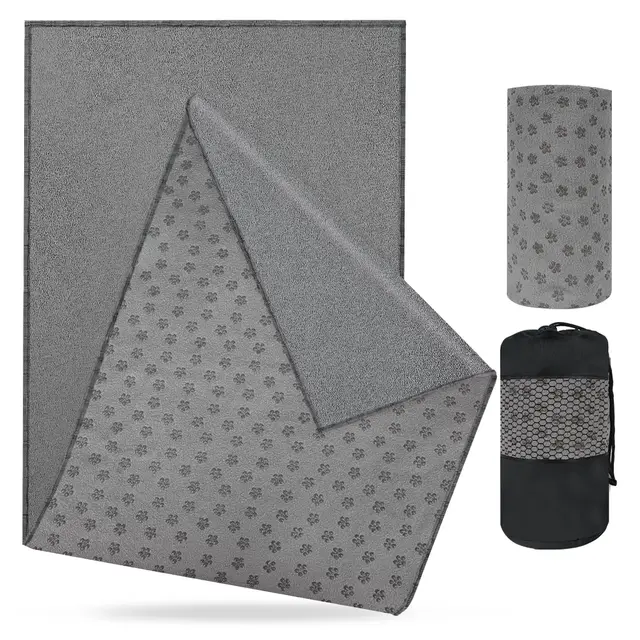 flintronic Toalla de Yoga Antideslizante, Toalla Microfibra Antideslizante, Portátil Transpirable, con on Bolsa de Transporte De Malla, para Hot Yoga Pilates Gimnasio Deportes - 63x183cm