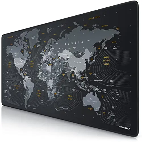 CSL-Computer TITANWOLF - Alfombrilla de ratón XXL Speed Gaming Titan Wolf Mapamundi 900 x 400 mm - XXL Alfombrilla para ratón, tamaño Grande, Mejora la precisión y la Velocidad