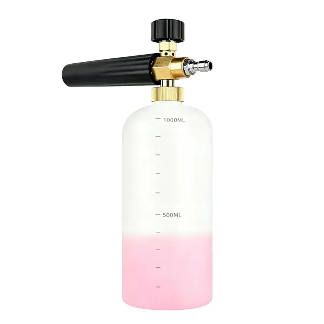 Espuma de Nieve Lance, Lanza de Espuma de Nieve con Conector Rápido de 1/4" para Pistola de Espuma Hidrolimpiadora, 1L Ajustable Cañón de Espuma Botella Pulverizador de Espuma Lavado de Coches