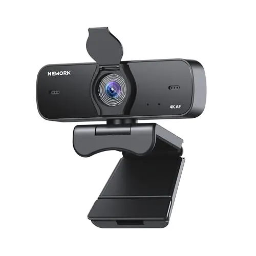 Cámara Web 4K Ultra HD para PC, Enfoque Automático, 2 Micrófonos con Cancelación de Ruido, Cobertura de Privacidad, USB Plug & Play, 77° FOV, Compatible con Zoom, Teams y Skype