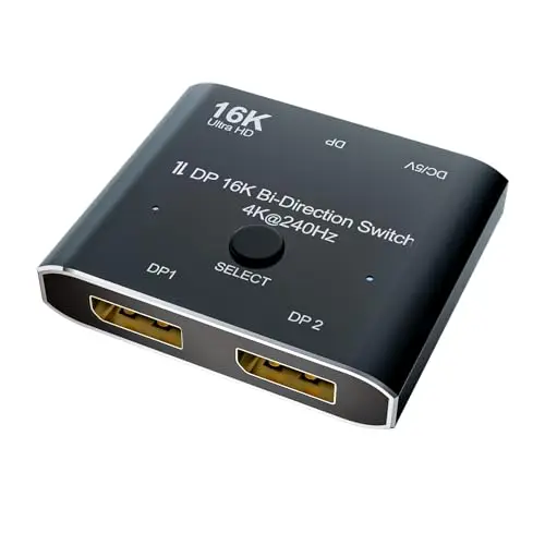 DisplayPort 8K DP 1.4 Switch bidireccional 8K @30Hz 4K @120Hz Convertidor Divisor para múltiples Fuentes y Pantallas (Interruptor DP 16K 2x1)