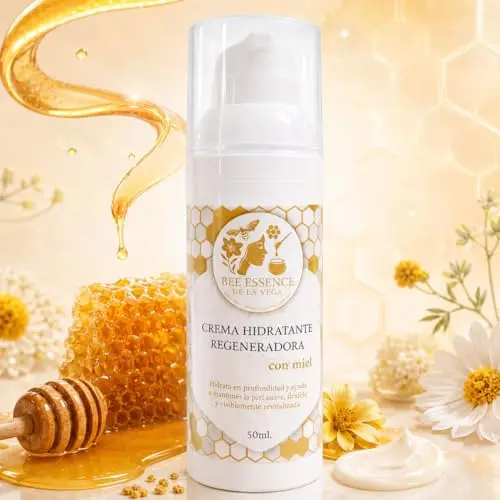 Crema Facial Hidratante Regeneradora con Miel, Jalea Real y Propóleo, 50 ml, Envase Airless, Textura Ligera de Rápida Absorción, para Rostro, Cuello y Escote, Todo Tipo de Piel